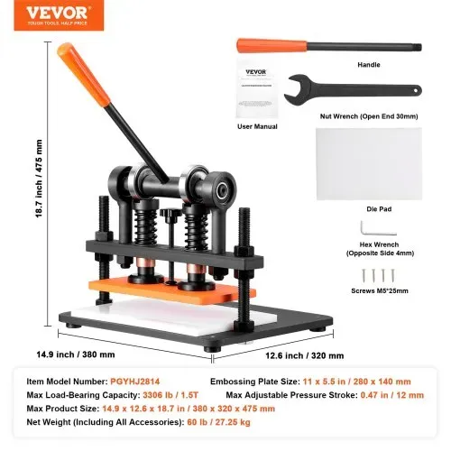 VEVOR Leder Stanzmaschine Manuelle Lederschneidemaschine 28 x 14 cm, Leder Prägemaschine 1,5 t Belastbare Leder-Stanzmaschine Geeignet für Leder, PVC/EVA-Schaumstoff, nicht Klebende Materialien – Bild 6