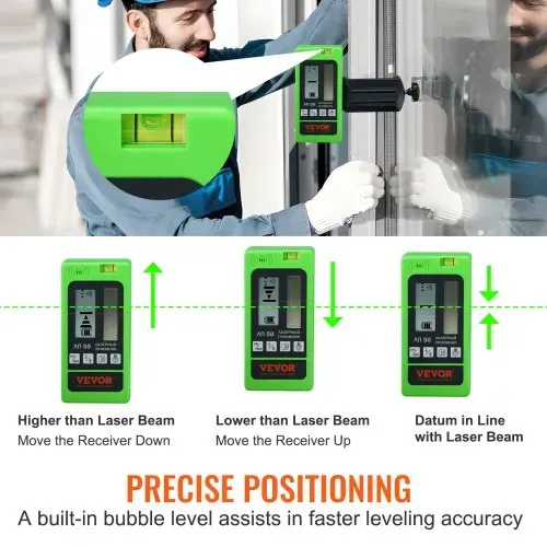VEVOR Professional Laserempfänger 60m Reichweite Laserdetektor für Puls-Kreuzlinienlaser ±1,5mm Nivellierbereich 1,5-V-Batterien 20 Stunden Betriebszeit doppelte LCD-Display mit Hintergrundbeleuchtung – Bild 2