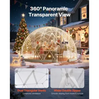 VEVOR Gartenkuppel, 2,9×1,7 m großes transparentes Blasenzelt für 2–4 Personen, geodätisches Kuppelgewächshaus mit Fenster, PVC-Zelt für Hinterhof, Terrasse, Camping, Party, Hochzeit VEVOR Gartenkuppel, 2,9×1,7 m großes transparentes Blasenzelt für 2–4 Personen, geodätisches Kuppelgewächshaus mit Fenster, PVC-Zelt für Hinterhof, Terrasse, Camping, Party, Hochzeit