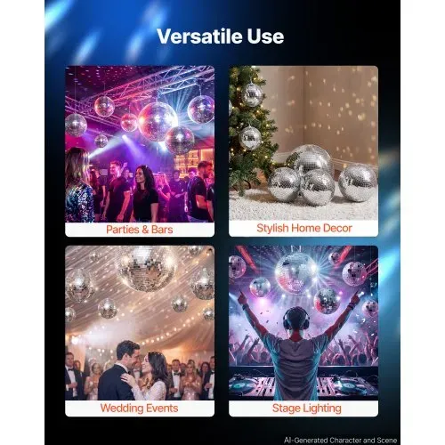 VEVOR Spiegelkugel Discokugel Mirrorball 100/150/200 mm 8er-Pack Hängerring, für Party- & Heimdekoration DJ Tanzclub, Equipment für Lichteffekte & Partybeleuchtung, 360°-Reflexion, Wiederverwendbar – Bild 5