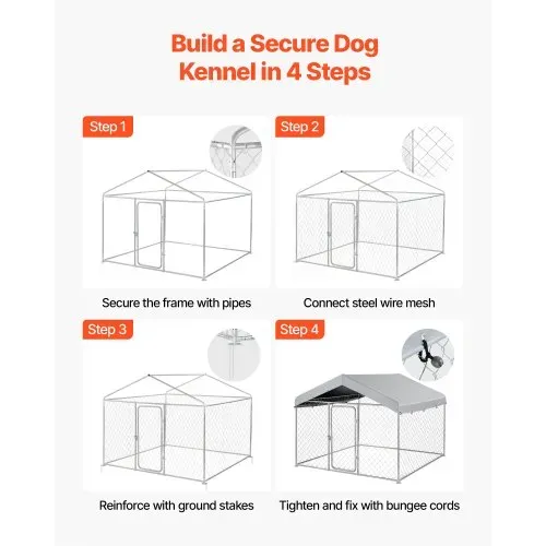 VEVOR Hundezwinger, 2x2x1,6 m, Hundehütte mit Sicherheitsschloss, Outdoor Hundehaus mit UV-Beständiger & Wasserdichter Dachabdeckung, Robuste Hundegehege/Auslauf für Große Hunde – Bild 5