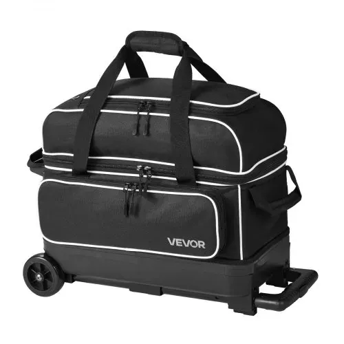 VEVOR 1 Bowlingtasche mit Rollen + 1 Bowlingtasche (Mini) für 2+1 Kugeln 600D Oxford Weiß Schwarz, für Schuhe bis US-Größe 16 und Zubehör, mit Teleskopgriff (bis zu 1016 mm) und Doppellagigen Ablagen – Bild 8