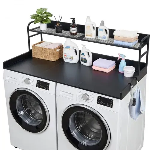VEVOR Arbeitsplatte für Waschmaschine & Trockner (137 x 69,9 cm) mit Haken & Ablage, zur Organisation und Aufbewahrung im Wäscheschrank Speisekammer Küchentheke, bis 113 kg Belastbar, Schwarz – Bild 8