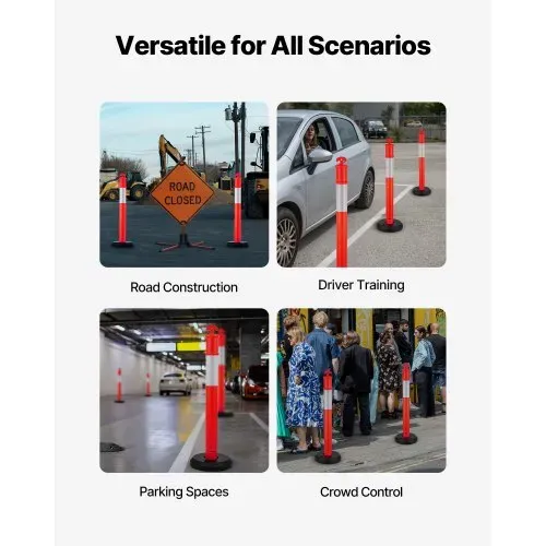 VEVOR Verkehrsleitpfosten Leitpfosten 2 Stk. (114 cm) mit befüllbarem Sockel & Reflektorstreifen, Warnpfosten für Baustellen, Parkplätze, Absperrpfosten zur Steuerung von Menschenmengen, rot – Bild 5