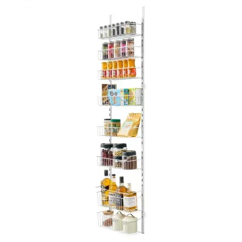 VEVOR Vorratsschrank Speisekammer-Organizer Aufbewahrung über der Tür, 8-stufige Gewürzregale zum Aufhängen aus Stahl, verstellbare Lagerregale für die Wand, für Zuhause Küche Badezimmer, Weiß – Bild 9