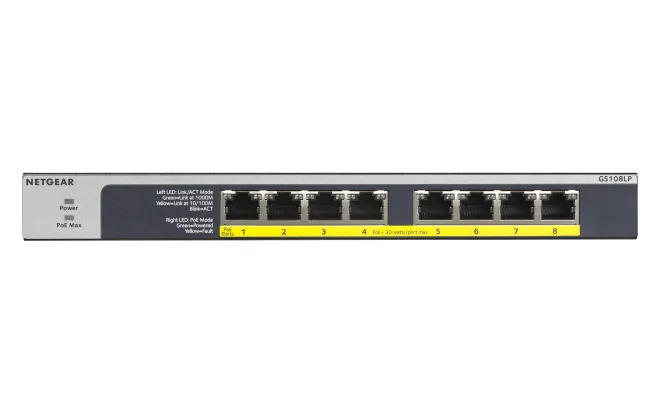 NETGEAR GS108LP Unmanaged Gigabit Ethernet (10/100/1000) Power over Ethernet (PoE) 1U Schwarz, Grau NETGEAR GS108LP Unmanaged Gigabit Ethernet (10/100/1000) Power over Ethernet (PoE) 1U Schwarz, Grau