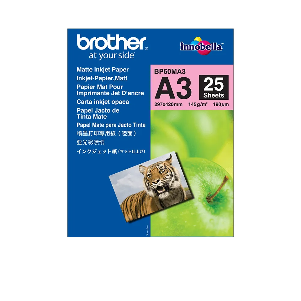 Brother BP60MA3 Druckerpapier A3 (297×420 mm) Matte 25 Blätter Weiß Brother BP60MA3 Druckerpapier A3 (297×420 mm) Matte 25 Blätter Weiß