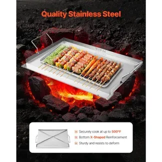 VEVOR Grillplatte Grillpfanne Edelstahl universelle rechteckige Platte (585 x 365 mm) mit flacher Oberseite, Gasgrill-Grillplatte für BBQ-Grill Teppanyaki, tragbares Familienkochgeschirr mit Griff VEVOR Grillplatte Grillpfanne Edelstahl universelle rechteckige Platte (585 x 365 mm) mit flacher Oberseite, Gasgrill-Grillplatte für BBQ-Grill Teppanyaki, tragbares Familienkochgeschirr mit Griff