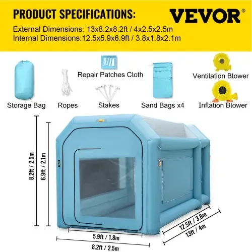VEVOR Aufblasbare Lackierkabine Zelt 4x2,5x2,5m Sprühkabine Zelt aus 210D Oxford-Gewebe PVC Auto Lackierkabine mit Inflations-/Belüftungsgebläse Ideal für Lackierung und Reparatur von Autoteilen – Bild 6