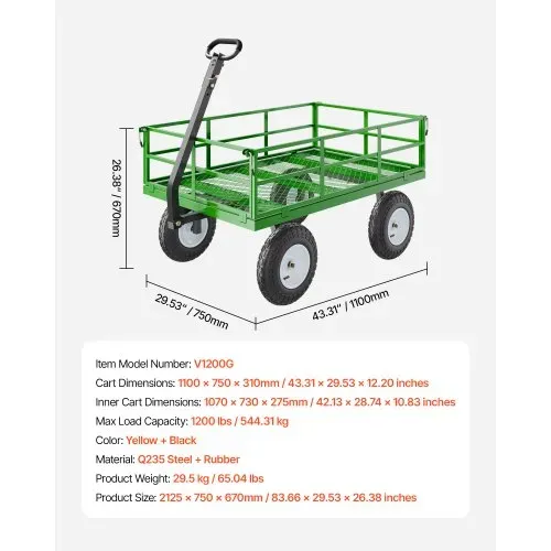 VEVOR Bollerwagen 110x75x67 cm, Transportwagen, Gartenwagen, Gerätewagen, 2-in-1-Handwagen, mit All-Terrain-Reifen, abnehmbaren Seitenteilen aus Netzmaterial und um 180° drehbarem Griff – Bild 6