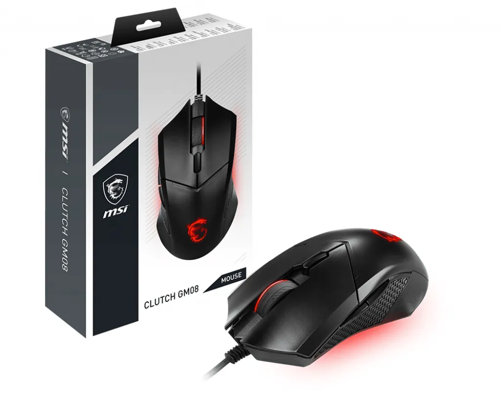 MSI Clutch GM08 Maus Gaming Beidhändig USB Typ-A Optisch 4200 DPI MSI Clutch GM08 Maus Gaming Beidhändig USB Typ-A Optisch 4200 DPI