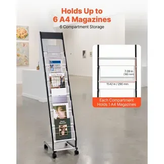 VEVOR Prospektständer Zeitschriftenständer mit 6 Fächern, rollbarer Literaturständer Kataloghalter Schrägsteller, Buchständer Bodenaufsteller aus Metall für Messen, Büroshows, Ausstellung VEVOR Prospektständer Zeitschriftenständer mit 6 Fächern, rollbarer Literaturständer Kataloghalter Schrägsteller, Buchständer Bodenaufsteller aus Metall für Messen, Büroshows, Ausstellung