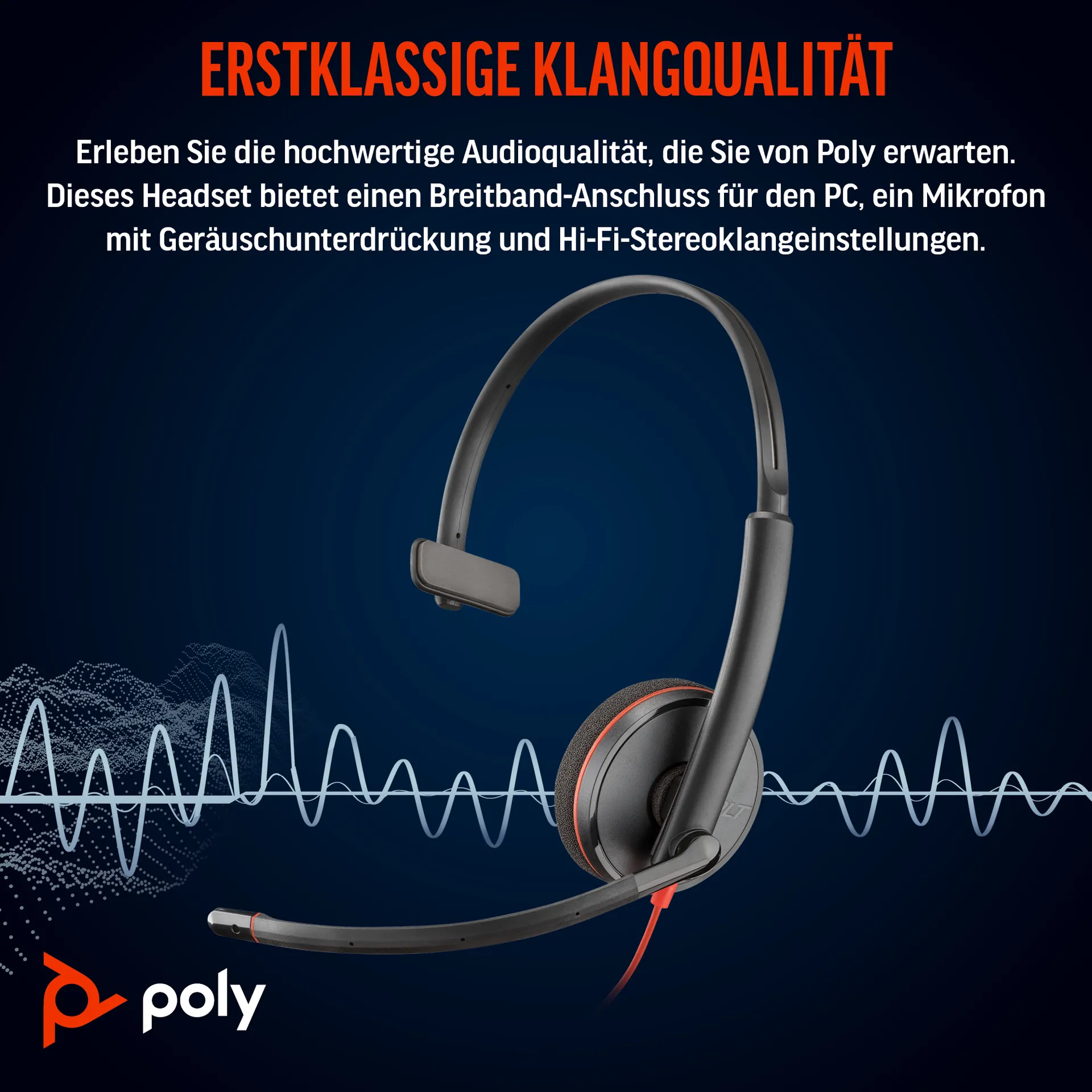 HP Poly Blackwire 3210 Monaurales USB-C-Headset + USB-C/A-Adapter – Bild 2