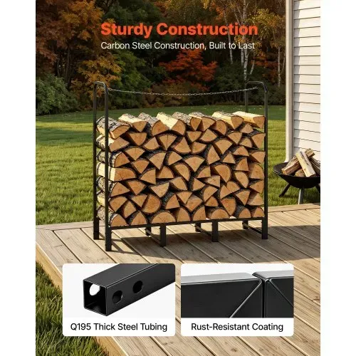 VEVOR Kaminholzregal 1/4 Cord Brennholzregal Feuerholzregal 1220x320x1185mm, für Kamin, Terrasse & Balkon, Rahmen aus Kohlenstoffstahl Pulverbeschichtet, Tragfähigkeit 250 kg, Kapazität 591,8 L Schwarz – Bild 2