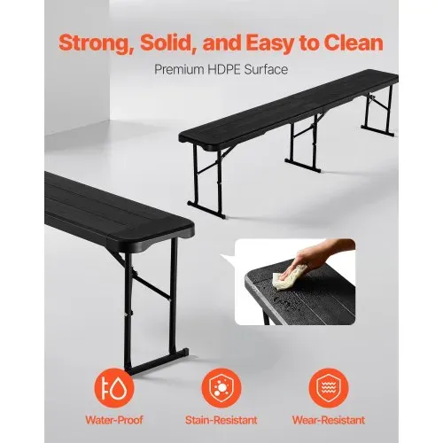 VEVOR tragbare Mannschaftsbank Sitzbank Campingbank 182cm, Klappbank für Picknicks Partys Camping Essen, Bierbank aus HDPE (150 kg belastbar pro Sitz) 2-tlg. Partybank mit 2 Tragetaschen, Schwarz – Bild 2