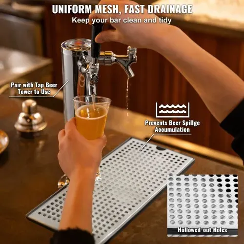VEVOR 304 Edelstahl-Tropfschale, Bierabtropfschale mit 4 Rutschfesten Gummipads & Abnehmbarer Abdeckung, 300 x 180 x 25 mm Bar-Tropfschale Geeignet für Restaurants, Bars, Küchen, Café usw. – Bild 4
