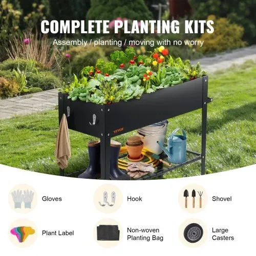 VEVOR Hochbeet mit Rädern Pflanzkübel Blumenkasten Garten Pflanzkasten Terrassen Gemüsebeet Gartenbeet Pflanzbeet Schwarz 108x49,5x80cm verzinktem Stahl ideal für den Anbau von Gemüse Obst Kräutern – Bild 2