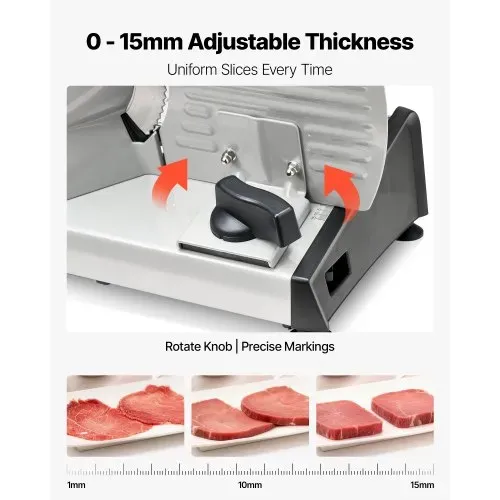 VEVOR Allesschneider Fleischschneider 200 W elektrische Aufschnittmaschine mit 19 cm Klinge, Fleischschneidemaschine mit 0–15 mm einstellbarer Dicke, für gefrorenes Fleisch Schinken Prime Steak – Bild 3