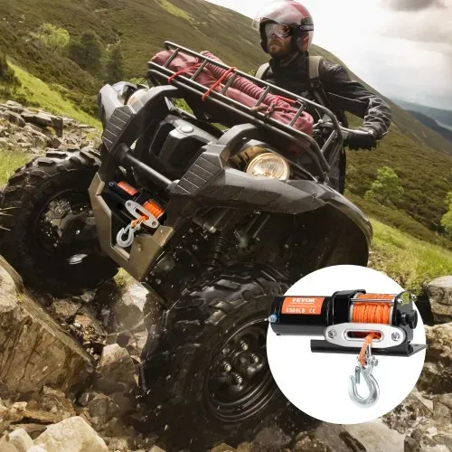 VEVOR Elektrische Seilwinde, 3500 lb Seilzugkapazität, 12 V DC ATV/UTV-Winde mit Φ3/16 Zoll x 39 Fuß 12 Strängen Synthetikseil, Aluminium-Seilführung, kabelgebundene Fernbedienung, IP55 wasserdicht zum Schleppen von UTV, ATV, Boot – Bild 7