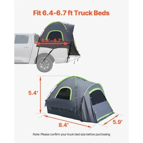 VEVOR Lkw Zelt Campingzelt Pickup Zelt für 1950-2043 mm große Lkw-Ladeflächen, wasserdichtes Truck-Zelt mit mit doppellagigen Fenstern & Aufbewahrungstasche, geeignet für 2 bis 3 Personen – Bild 2