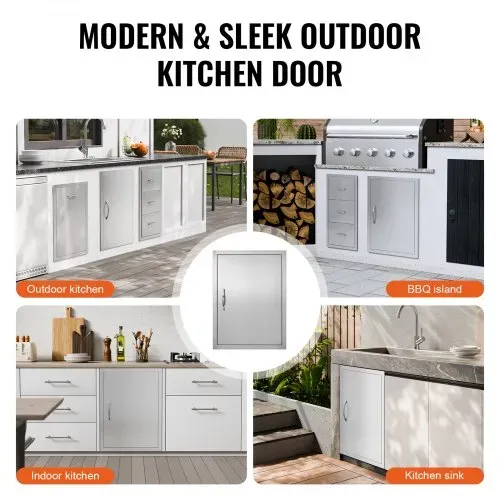 VEVOR Grill-Zugangstür, 508 x 686 mm, Einzelne Außenküchentür, Flächenbündig Montierte Edelstahltür, Vertikale Wandtür mit Griff, für Grillinsel, Grillstation, Außenschrank – Bild 5