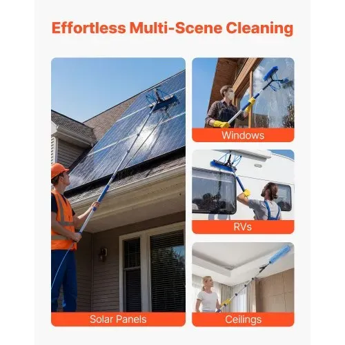 VEVOR 2-in-1 Teleskop Waschbürste für Solarpanel, Photovoltaik Reiniger Set mit 1,2-4,6m Alu-Teleskop 20m Wasseranschluss Abzieher Seifenspender, Reinigungsbürste für Solaranlage Fenster Terrassendach – Bild 6