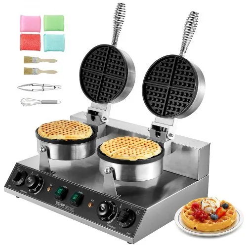 VEVOR kommerzielles rundes Waffeleisen mit Doppelkopf 2460 W, belgisches Waffeleisen mit antihaftbeschichteten Backfläche, Temperatur- und Zeitregelung, für Restaurant Bäckerei Snackbar VEVOR kommerzielles rundes Waffeleisen mit Doppelkopf 2460 W, belgisches Waffeleisen mit antihaftbeschichteten Backfläche, Temperatur- und Zeitregelung, für Restaurant Bäckerei Snackbar