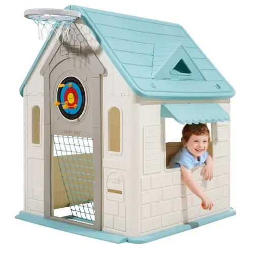 VEVOR Outdoor Spielhaus Outdoor 5 in 1 Gartenhaus (Rollenspielplatz/Basketball/Darts/Fußball/ Ringwurfspiel) Kinderspielhaus mit praktischer Tür & Rutschen-Set & Fenster für Kleinkinder ab 2 Jahren VEVOR Outdoor Spielhaus Outdoor 5 in 1 Gartenhaus (Rollenspielplatz/Basketball/Darts/Fußball/ Ringwurfspiel) Kinderspielhaus mit praktischer Tür & Rutschen-Set & Fenster für Kleinkinder ab 2 Jahren