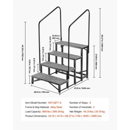 VEVOR Wohnmobiltreppe mit 2 Handläufen (4 Stufen), Standtreppe mit 300 kg Tragkraft, Außentreppe mit Rutschfester Matte für Senioren/Haustiere, Trittstufe für Camper, Mobilheim, Veranda, Pool und Spa – Bild 6