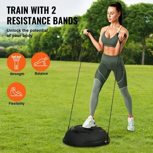 VEVOR Halb-Gymnastikball-Trainer, 66 cm Balance-Ball-Trainer, 680 kg Tragkraft Stabilitätsball, Yoga-Ball mit Widerstandsbändern und Fußpumpe, Kraft-Fitnessball im Heim-Fitnessstudio, Schwarz – Bild 2