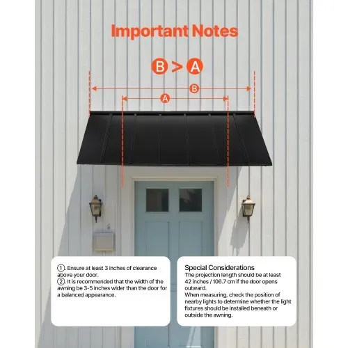 VEVOR Fenstermarkise 203x91x61 cm, Türvordach, stabile Außenmarkisen mit dreieckigem Stahlrahmen, Schutz vor Regen, Schnee und Sonnenlicht für Türeingänge, Fenster, Veranden, Balkone – Bild 5