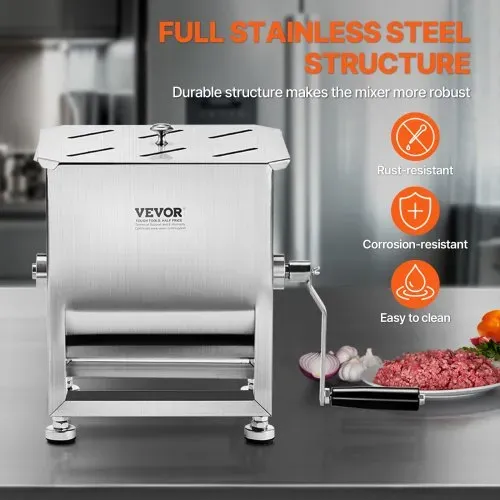 VEVOR manueller Gastro Fleischmischer 10 L Fleischverarbeitungsgerät (maximales Mischen von 6,8 kg Fleisch), Fleischmischer aus Edelstahl, Wurstmischer mit Deckel und Griff, Handmixer für Hackfleisch – Bild 4