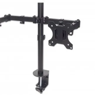 Manhattan Tischhalterung mit Monitorarm für zwei Displays, Für zwei Displays von 13″ bis 32″ und bis zu 8 kg, zweifach schwenkbar, schwarz Manhattan Tischhalterung mit Monitorarm für zwei Displays, Für zwei Displays von 13″ bis 32″ und bis zu 8 kg, zweifach schwenkbar, schwarz