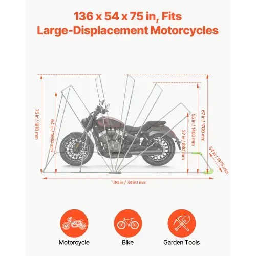 VEVOR Motorrad Zeltgarage, Motorrad Abdeckplane 3460x1375x1900 mm, Motorradgarage mit Sicherheitsschloss, 600D Oxford-Klappzelt, Allwetter-Motorradabdeckung mit Belüftungsfenstern, Schwarz VEVOR Motorrad Zeltgarage, Motorrad Abdeckplane 3460x1375x1900 mm, Motorradgarage mit Sicherheitsschloss, 600D Oxford-Klappzelt, Allwetter-Motorradabdeckung mit Belüftungsfenstern, Schwarz