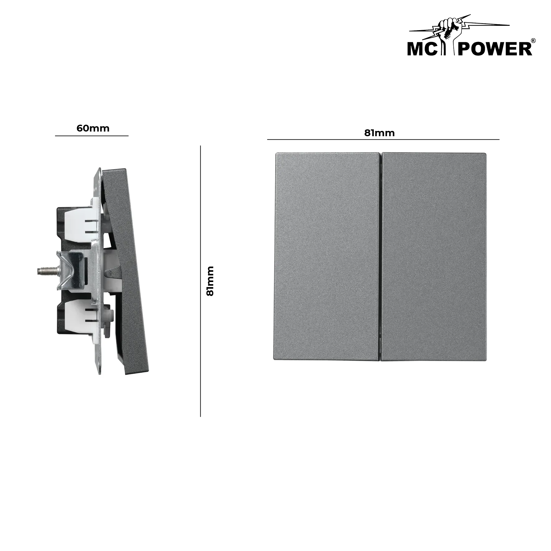 Serien-Schalter McPower ''Shallow'' 2-fach, 250V~/10A, Steckanschluss, anthrazit – Bild 3