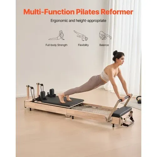 VEVOR faltbarer Pilates Reformer Trainingsgerät aus Gummibaumholz für Heim-Fitnessstudio, Pilates-Bett mit doppeltem Widerstand – Feder & Kordel, Ausrüstung mit Sitzbox, bis zu 181,44 kg – Bild 5