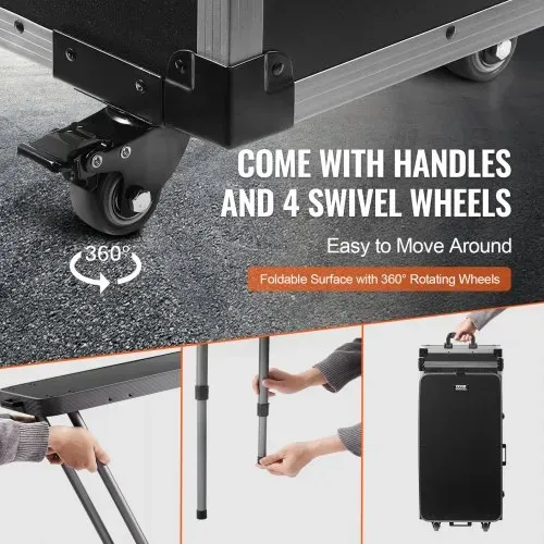 VEVOR Professioneller Make-up-Koffer aus Aluminium, Kosmetikkoffer, Werkbank mit Stützbeinen, Roll-Make-up-Koffer, extragroßer Trolley, Make-up-Reise-Organizer, mit 360° drehbaren Rädern, schwarz – Bild 3