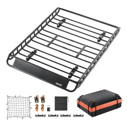 VEVOR Dachträgerkorb 1300 x 910 x 105 mm Dachgepäckträger 90,7 kg Tragkraft, Autodachkorb aus Legierter Stahl mit Gepäcktasche (112 x 87 x 26 cm) Dachgepäcknetz Ratschengurten, Ideal für SUV Lkw Pkw – Bild 8