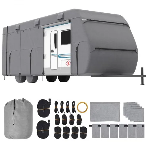 VEVOR Wohnwagen-Schutzhülle für 7,3-8,2 m Wohnwagen, Wohnwagenabdeckung aus Vliesstoff wasserdicht Winddicht, Universal-Wohnwagenhülle mit Aufbewahrungstasche, Reparaturflicken, Gurten, Klebeband VEVOR Wohnwagen-Schutzhülle für 7,3-8,2 m Wohnwagen, Wohnwagenabdeckung aus Vliesstoff wasserdicht Winddicht, Universal-Wohnwagenhülle mit Aufbewahrungstasche, Reparaturflicken, Gurten, Klebeband