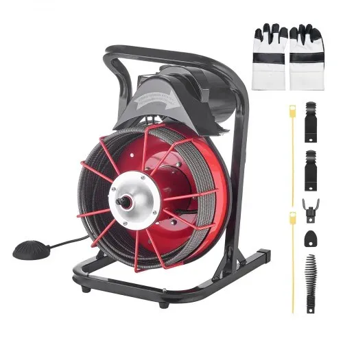 VEVOR Rohrreinigungsmaschine φ10,5 mm x 23 m, Reinigungsspirale mit Manueller Zufuhr, 4 Schneidmessern & Pneumatischem Fußschalter, Reiniger für Rohre von 50 mm bis 100 mm, Rohrreinigungsgerät – Bild 8