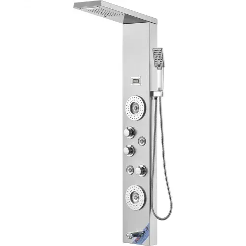 VEVOR Duschpaneelsystem, 6 Duschmodi, LED- und Display-Duschpaneelturm, Regenfall, Wasserfall, 4 Körpermassagedüsen, Wannenauslauf, Handbrause, 150 cm Schlauch, Wandmontiertes Duschset – Bild 8