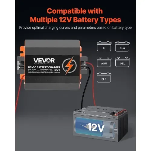 VEVOR 12 V 40 A DC/DC-Batterieladegerät, 500 W, für Blei-Säure-, Lithium-, AGM-, GEL- und Nassbatterien, intelligentes mehrstufiges Laden, für Wohnmobile, Nutzfahrzeuge, Boote, Yachten – Bild 3