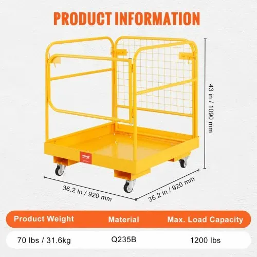 VEVOR Arbeitsbühne 92x92cm Arbeitskorb aus Q235B Sicherheitskorb Max. Ladekapazität bis 544kg Staplerbühne für 1-2 Personen Gabelstapler Faltbar Arbeitsplattform für sichere Arbeit in der Höhe – Bild 6