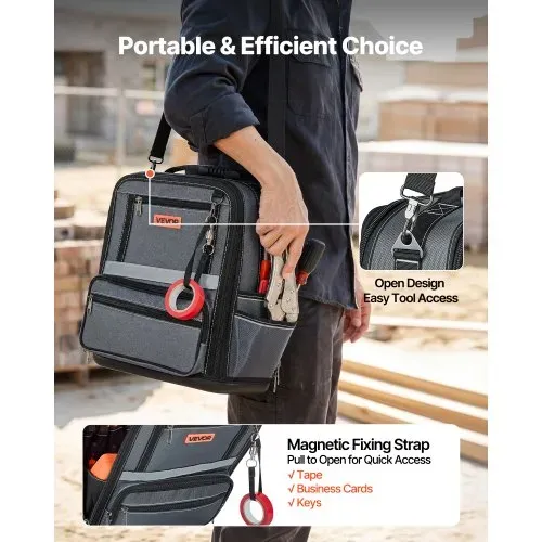 VEVOR Werkzeugtasche 33,5x23x39cm, Aufbewahrungstasche mit 24 Innen- & 10 Außenfächern, Wasserfester Werkzeug-Organizer aus Polyester mit Schultergurt & Reißverschluss, Werkzeugbeutel für Handwerker – Bild 6