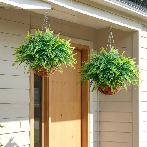 VEVOR 2 Stk. Künstliche Farne Hängend, Künstliche Pflanzen mit 584mm Aufhängelänge aus Kunststoff & Seidenstoff, UV-beständige Artifizielle Boston Farne mit Topf für Haus Garten Balkon Büro Dekoration – Bild 7