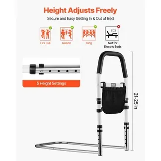 VEVOR Aufstehhilfe Bett 610x320x63 5mm, Haltegriff mit PU-Handlauf, Rohr-Bettstock, Einstiegshilfe aus Karbonstahl für Senioren & Patienten, passend für Kingsize-, Queensize-, Full- & Twin-Betten VEVOR Aufstehhilfe Bett 610x320x63 5mm, Haltegriff mit PU-Handlauf, Rohr-Bettstock, Einstiegshilfe aus Karbonstahl für Senioren & Patienten, passend für Kingsize-, Queensize-, Full- & Twin-Betten