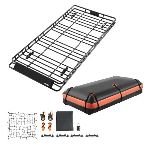 VEVOR Dachträgerkorb 2120 x 990 x 105 mm mit Gepäcktasche, für Gepäck Sport- und Campingausrüstung, 113,4 kg Tragkraft, mit Zahlenschloss, Gepäcknetz, Ratschengurten und 4 U-Bügeln – Bild 8