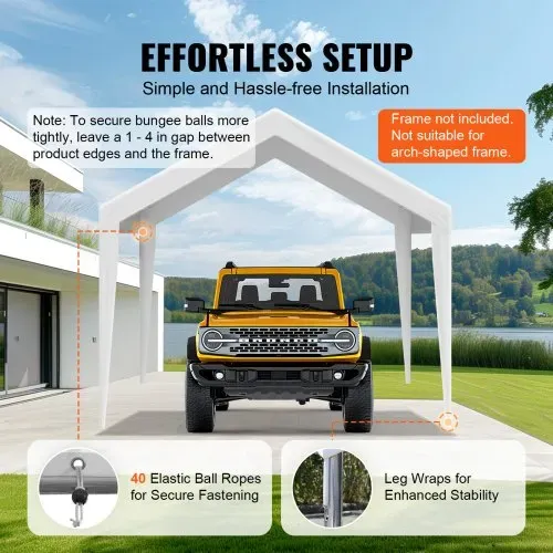 VEVOR Carport-Garagenzelt, 3 x 6 m, Garagendachzelt, wasserdicht und UV-geschützt, einfache Installation mit Spanngurten, weiß (nur Dachabdeckung, Rahmen nicht im Lieferumfang enthalten) – Bild 4