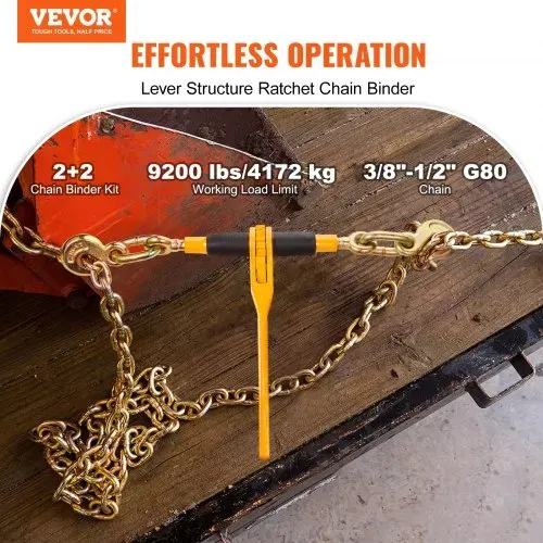 VEVOR Ketten- und Binder-Set, 3/8″-1/2″ Ratschenlastbinder 9200 lbs Arbeitslastgrenze, 3/8″ x 10′ G80 Ketten mit Greifhaken, Ratschenbinder und Ketten für LKW, Festzurren, Transportieren, Abschleppen, 2er Set VEVOR Ketten- und Binder-Set, 3/8″-1/2″ Ratschenlastbinder 9200 lbs Arbeitslastgrenze, 3/8″ x 10′ G80 Ketten mit Greifhaken, Ratschenbinder und Ketten für LKW, Festzurren, Transportieren, Abschleppen, 2er Set