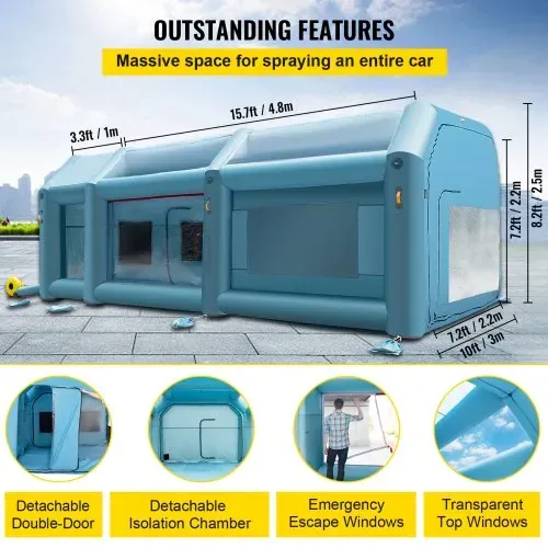 VEVOR Aufblasbare Sprühkabine Zelt 6x3x2,5m Aufblasbare Lackierkabine Zelt 210D Oxford-Gewebe PVC Autozelt mit 2 abnehmbaren Türen Gebläse inkl. Ideal für Autolackierung und Reparatur von Motorrädern – Bild 3